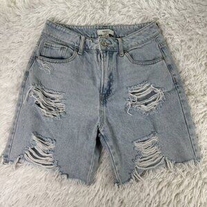 FOREVER 21 Womens SIZE 28 Cut Off Shorts Light Blue Denim‎ Distressed Rips